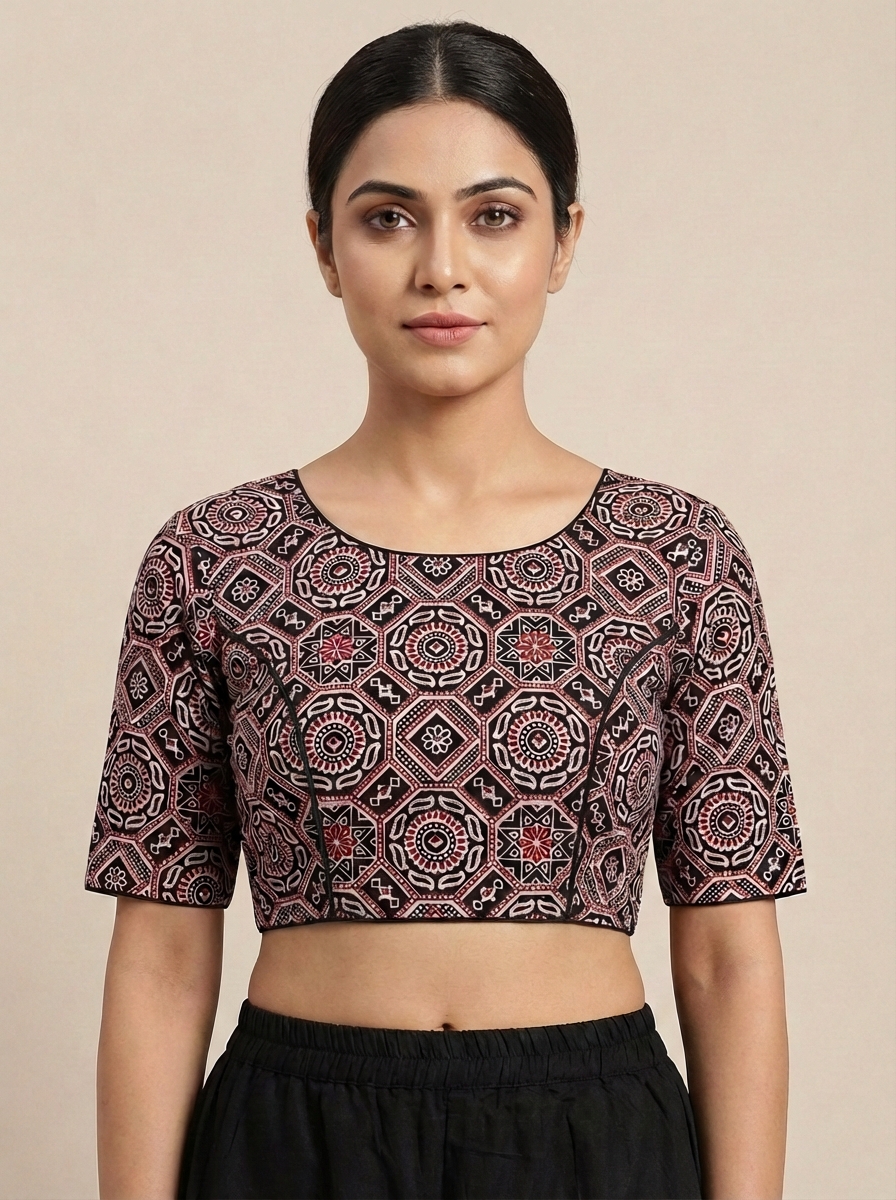 Cotton Black Ajrakh Print Blouse