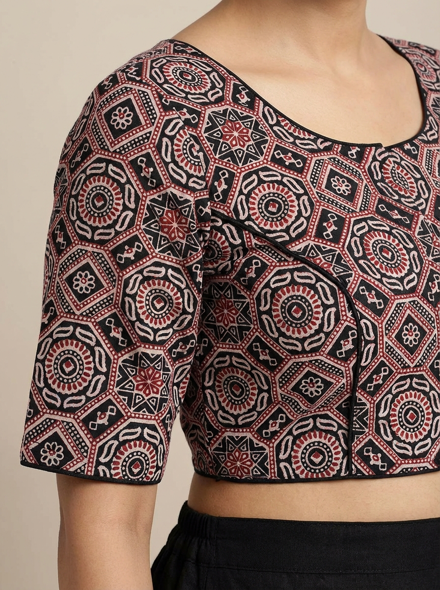 Cotton Black Ajrakh Print Blouse