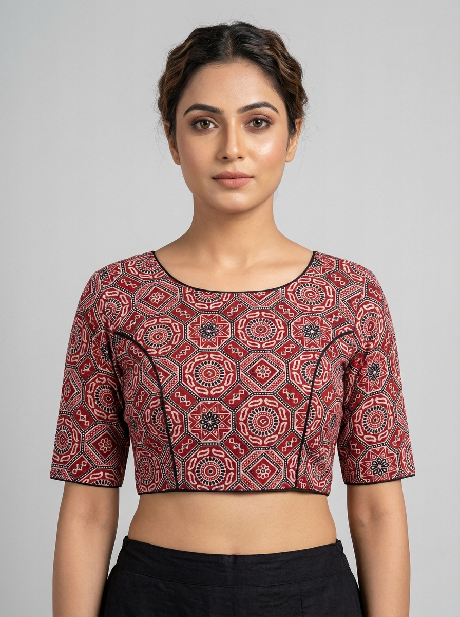 Cotton Red Ajrakh Print Blouse