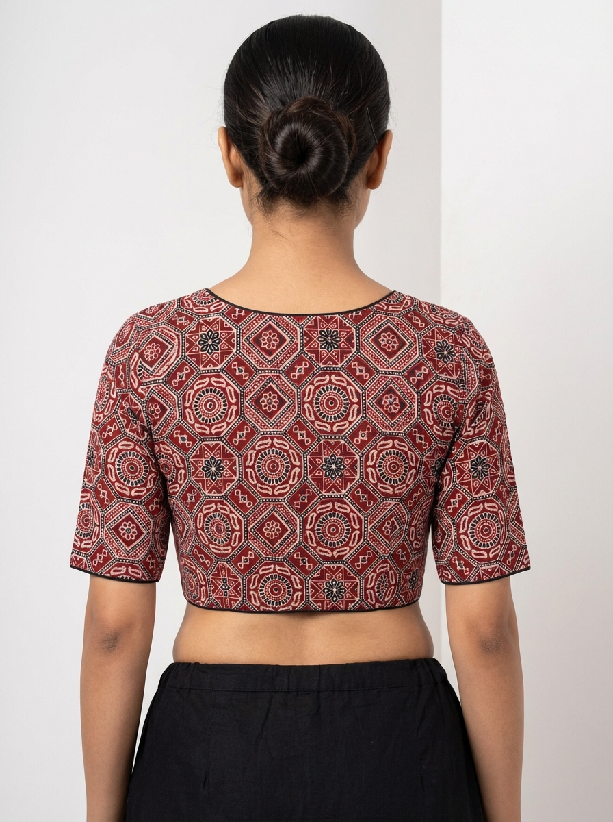 Cotton Red Ajrakh Print Blouse