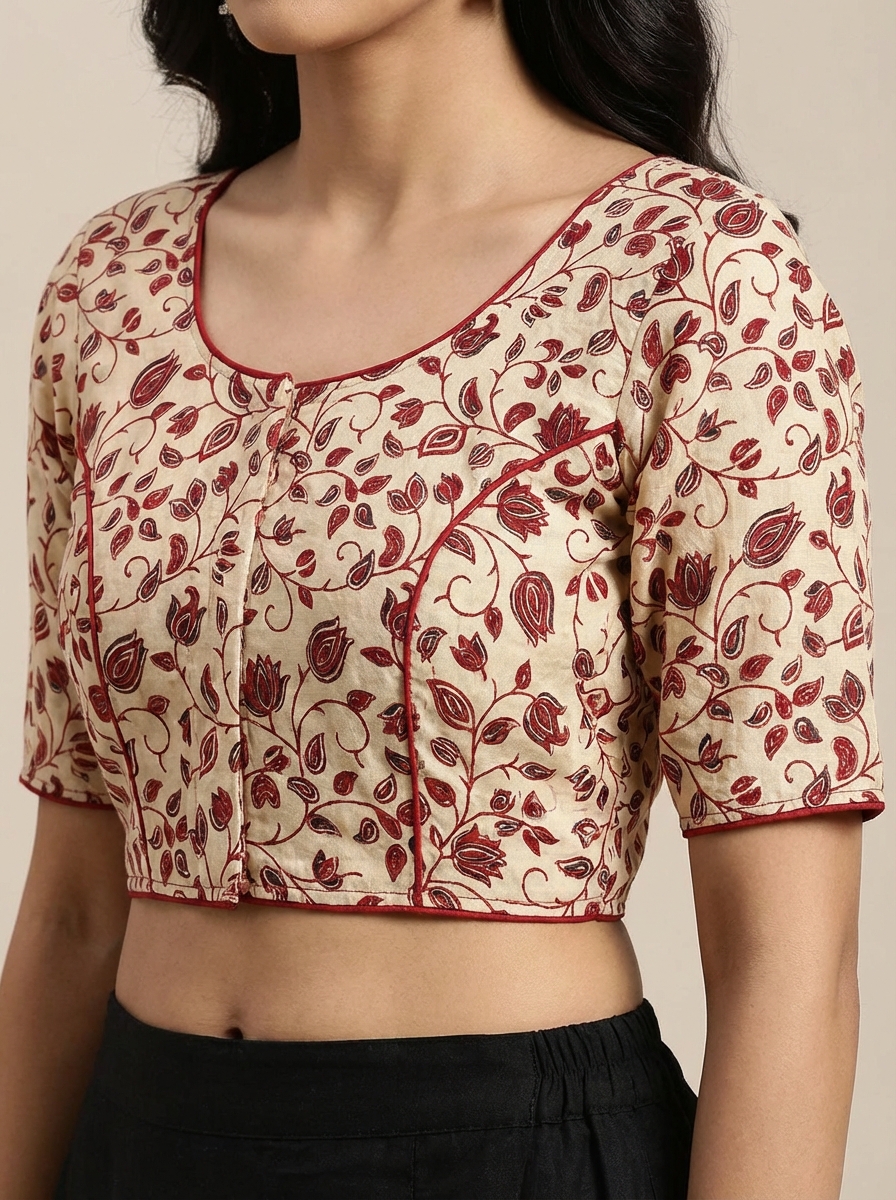 Off White Cotton Printed Blouse