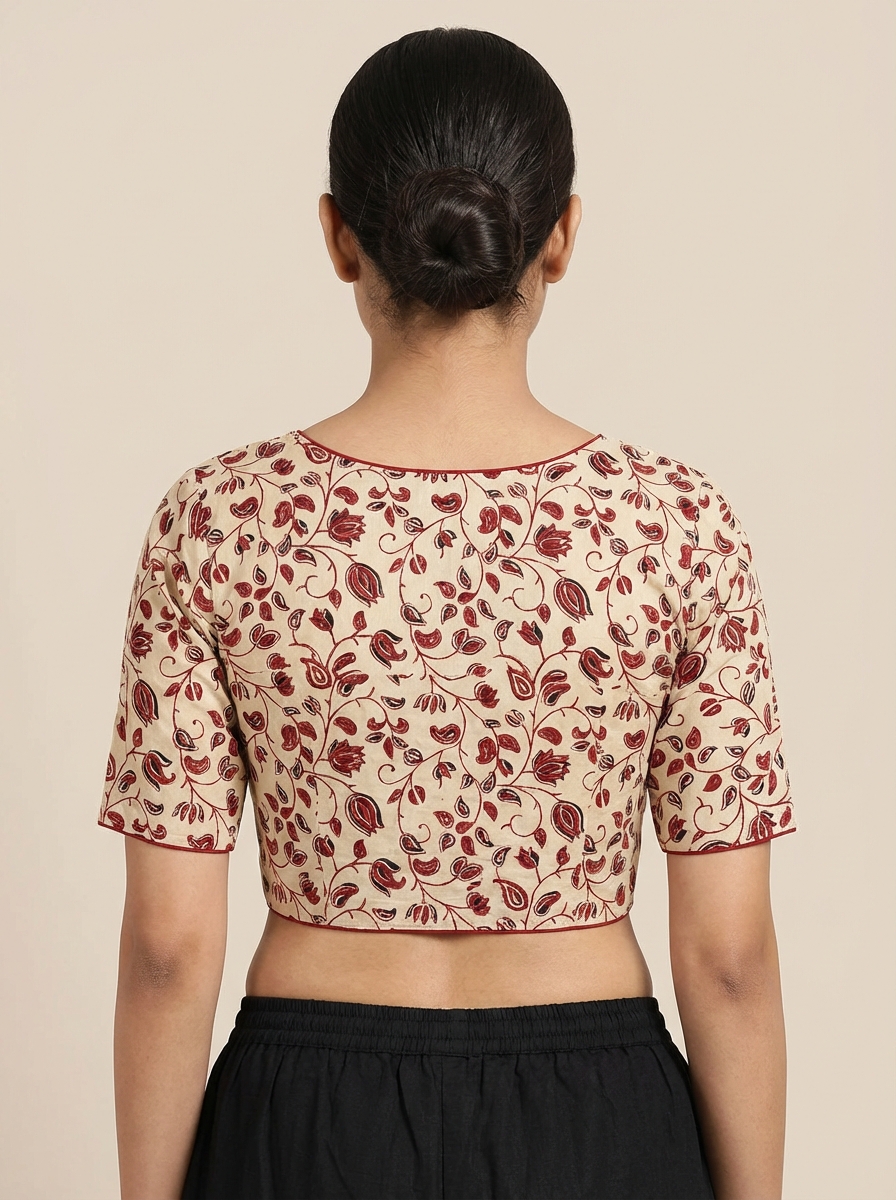 Off White Cotton Printed Blouse