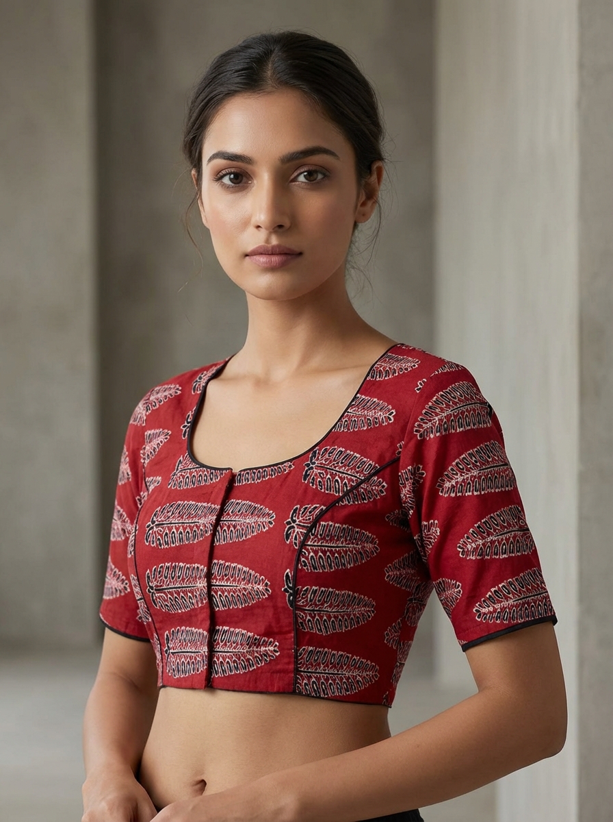 Red Ajrakh Print Cottton Blouse