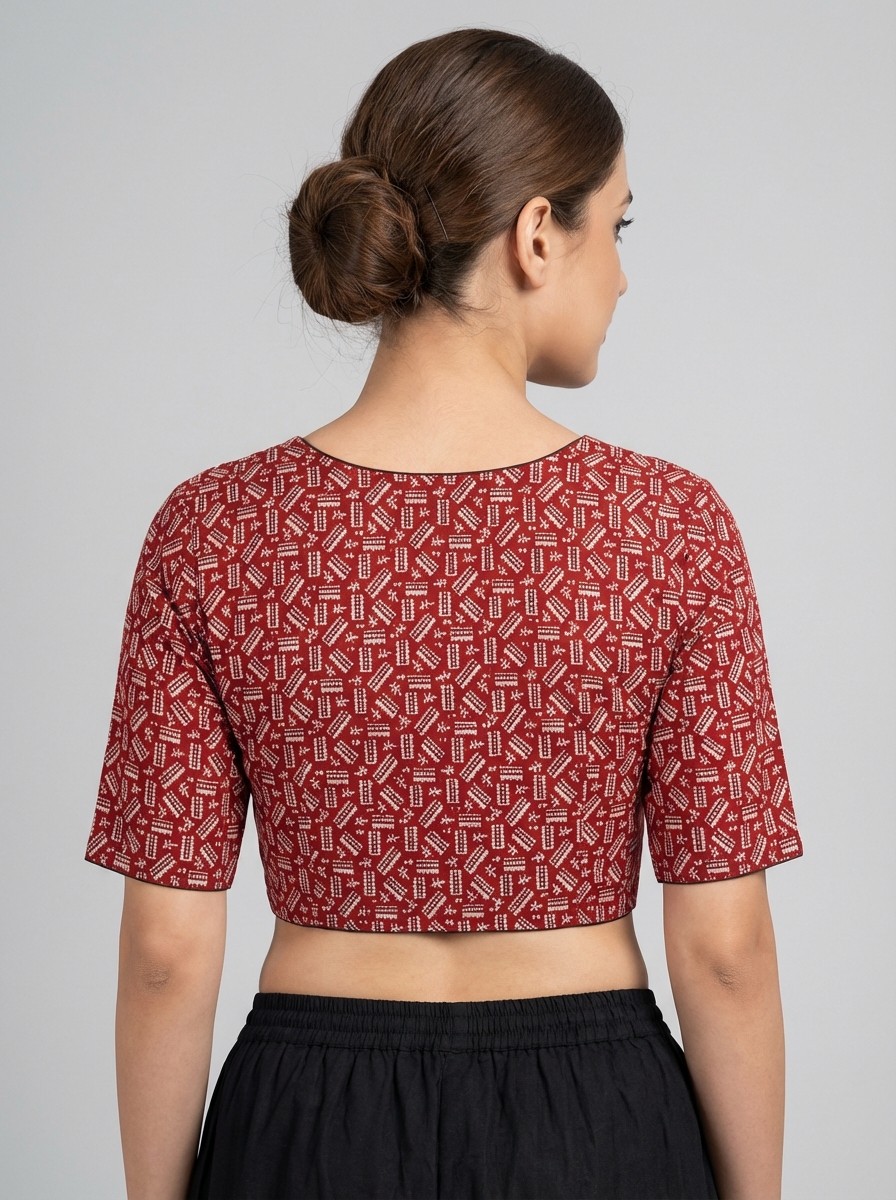 Red Cotton Print Designer Blouse